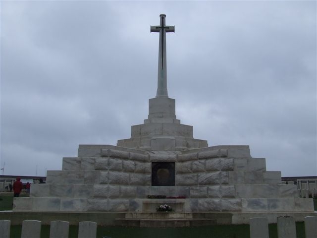 This is the Cross of Sacrifice mentioned in the description as having been erected on the King's advice,on one of the German pill-boxes.